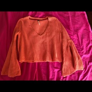 Free People Orange Bell Sleeve Cropped Sweater